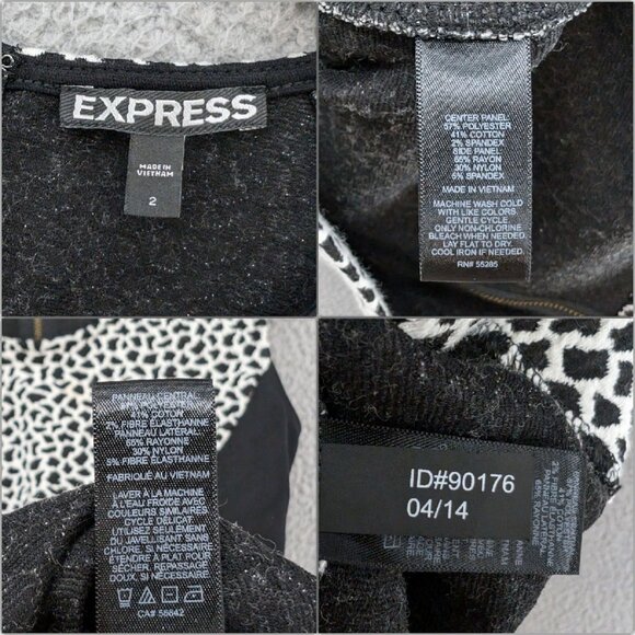 Express Bodycon Mini Dress Black White Animal Print Cap Sleeve Stretch Size 2 - Picture 5 of 10